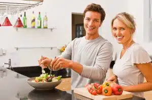 Pantry staples on open shelves
